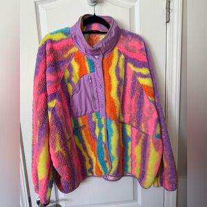 Davi & Dani Colorful Fleece Jacket 2X Rainbow Cozy Teddy Jacket NWOT